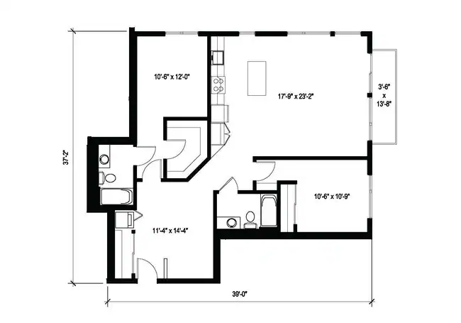 2x2 Den E10 509 floor plan